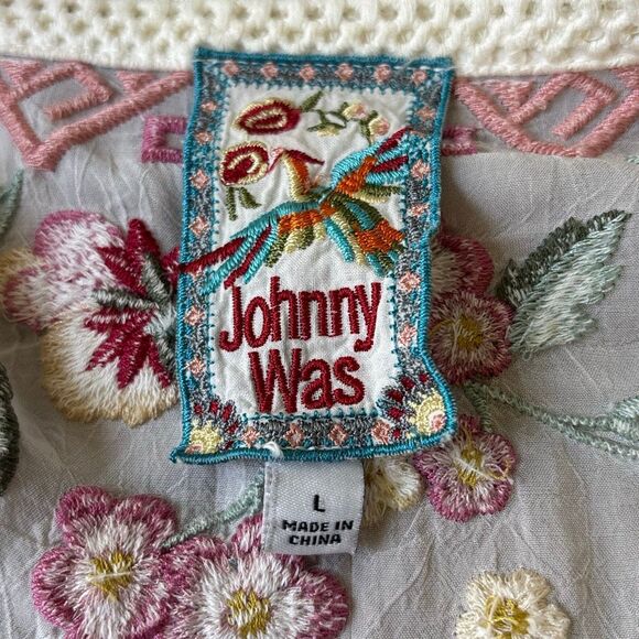 Johnny Was Aurora Kimono white embroidered tassels Sz L EX cond boho - Picture 8 of 10